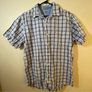Izod Blue and White Casual Button Down Shirt